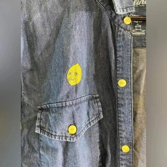 Adventure Time -  We Love Fine - Lemongrab Denim Button up Shirt - Never Worn🍋 - Picture 8 of 11